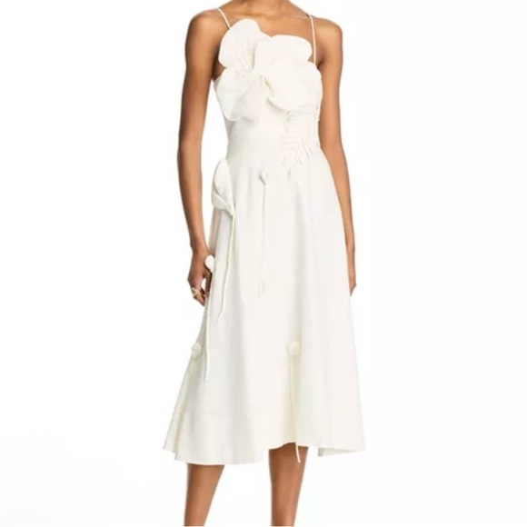 FARM Rio Dresses & Skirts - Farm Rio Off White Garden Floral Flower Applique MIDI Dress Size M Medium